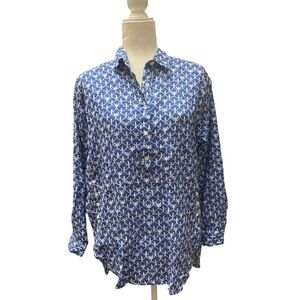 J. McLaughlin Womens Preppy Aviary Linen Popover Blouse